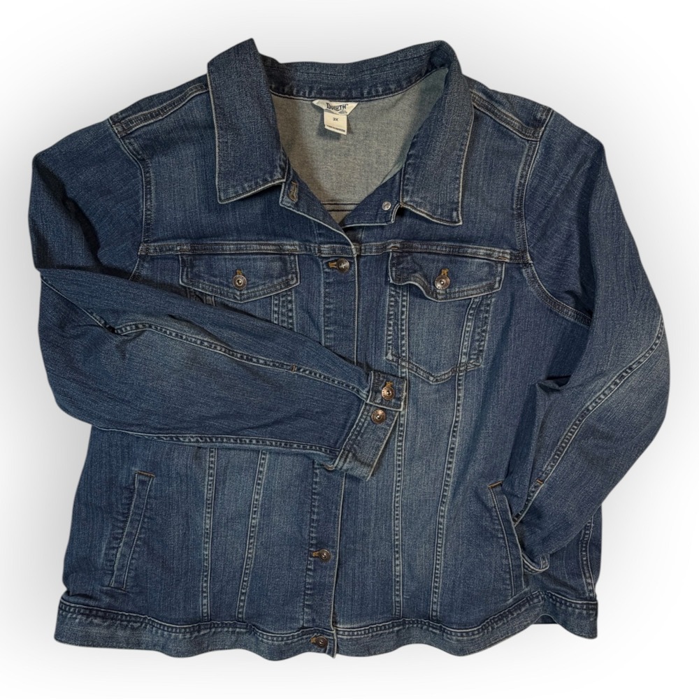 Duluth Trading Co Womens 3X Denim Trucker Jean Jacket Medium Wash Stretch Cotton